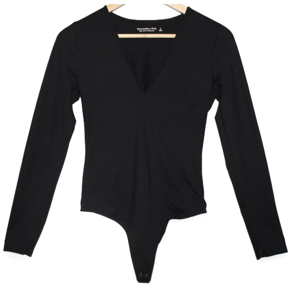 Womens Abercrombie & Fitch Soft AF Black Long Sleeve V-Neck Bodysuit Size Small